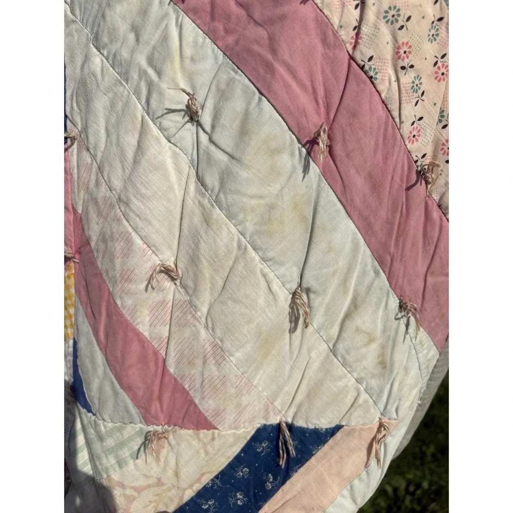 Antique Handmade Quilt Pastel Thick Heavy Wool Lined Cottagecore Granny 71
